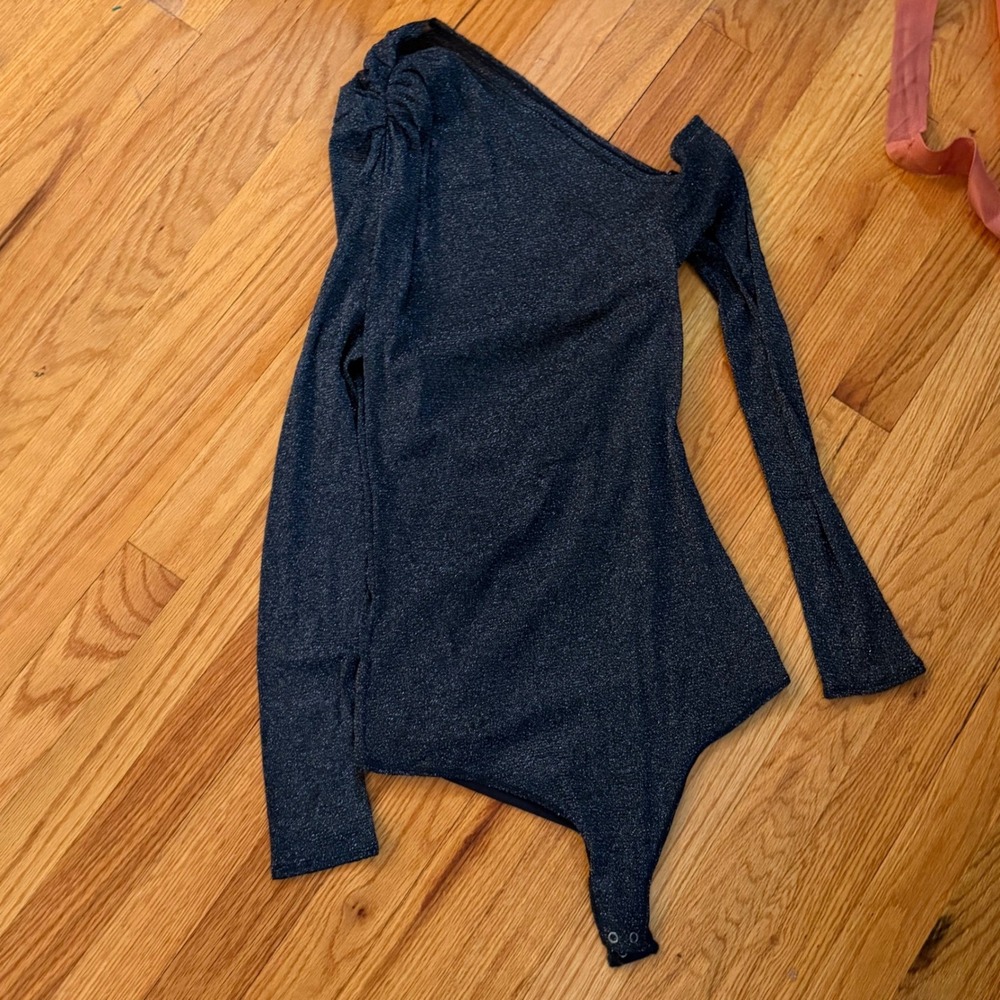 Abercrombie & Fitch One Shoulder Long Sleeve Bodysuit Medium Black Sparkly